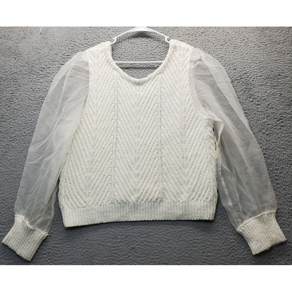 Maeve Cream Sweater with Sheer Sleeves